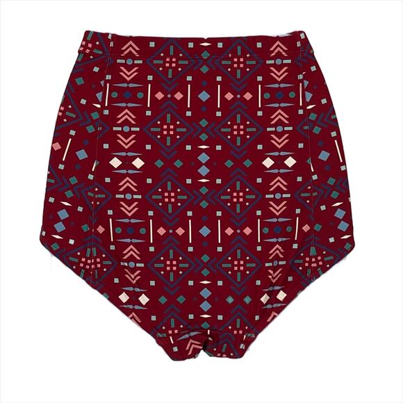 Bikini Bottom Geometric Print in Burgundy with Multi Color Pattern Size Large - Picture 4 of 5